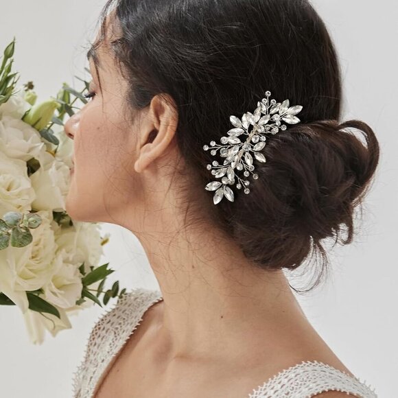 Bride Silver Wedding Comb with Crystal Rhinestone Bridal Sparkly Gem Piece for W - Picture 2 of 8